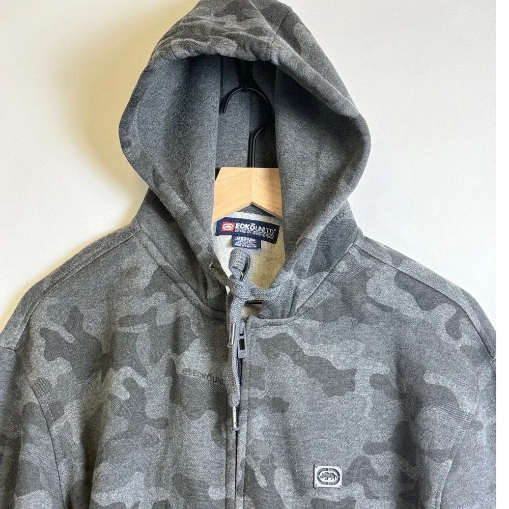Ecko Unltd Mens Gray Camo Full Zip Hoodie Sweatshirt Fleece Lined Medium NEW - Picture 4 of 11